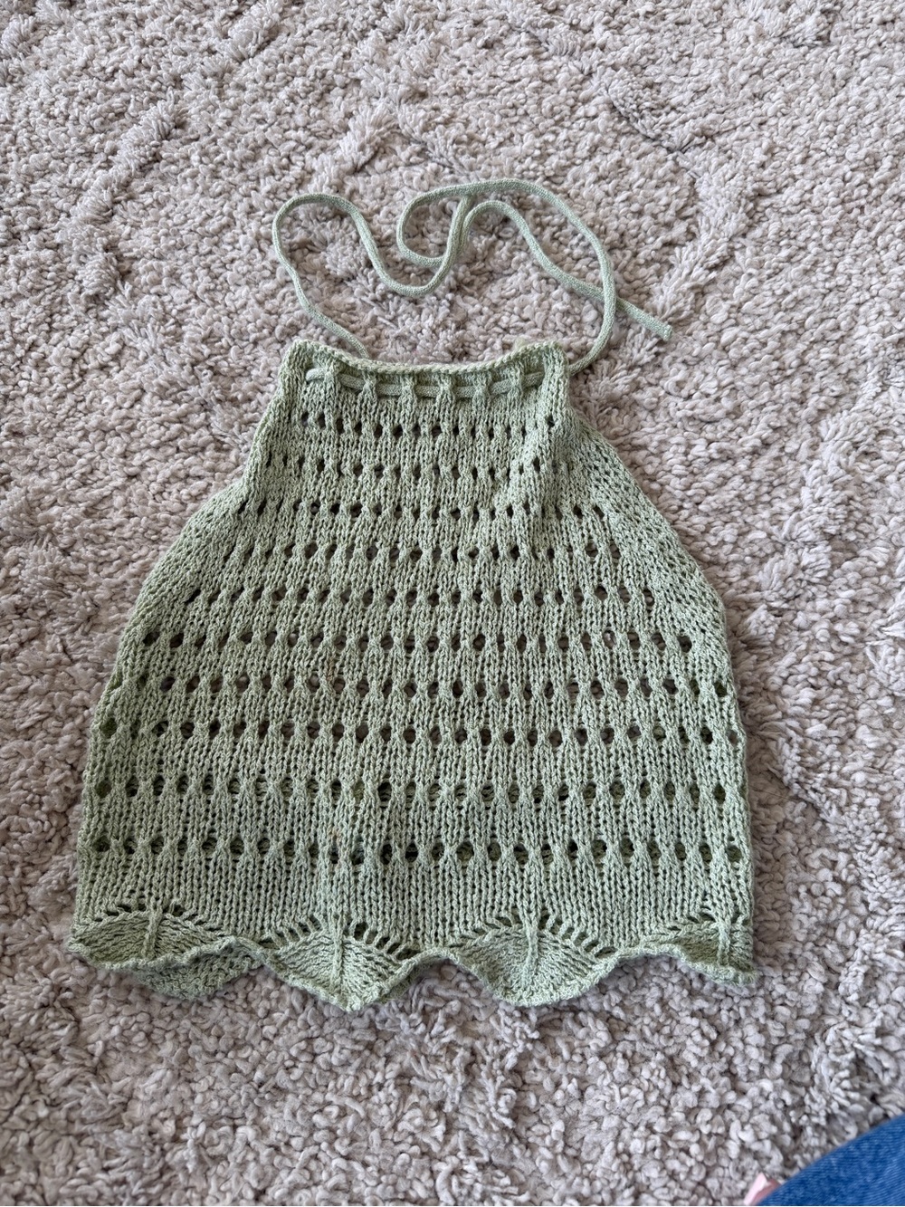 Light Sage Crochet Halter Crop Top